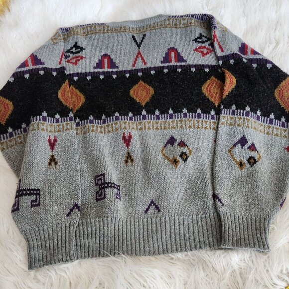 Vtg 90s St Johns Bay Grandpa Sweater Mens L Southwestern Gray Wool Nordic Aztec - Picture 13 of 14